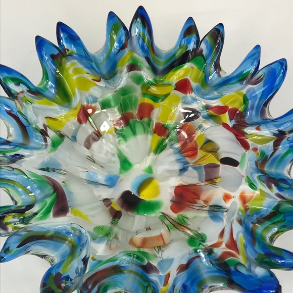 Vntg Art Glass Fused Swung Glass Bowl Blue * Flaw - Picture 5 of 6